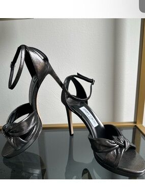 Jimmy Choo Black Knot Ankle-Strap Heel Sandals Sz 38